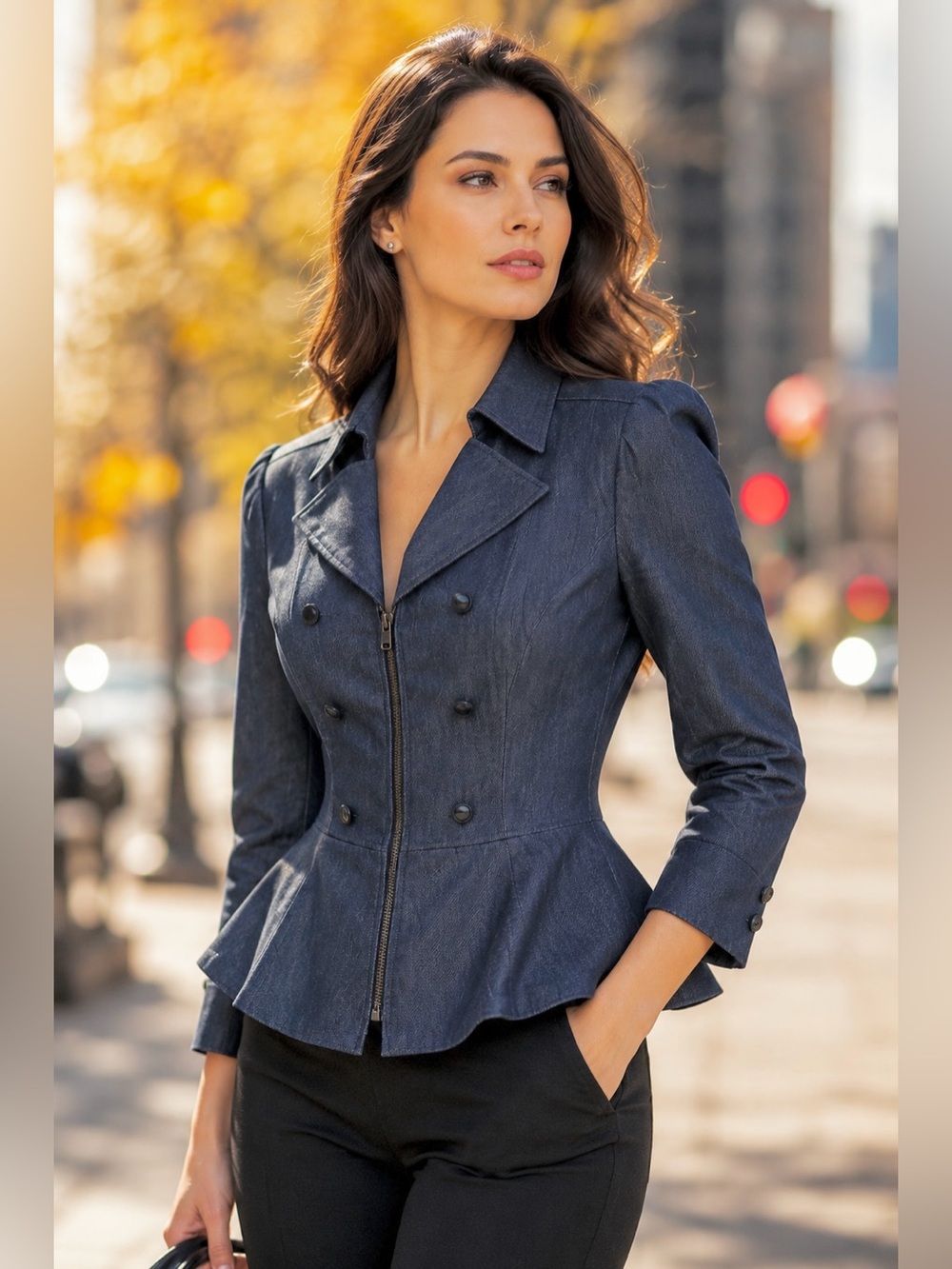 Tahari Arthur S. Levine Tailored Denim-Look Peplum Jacket Size 4